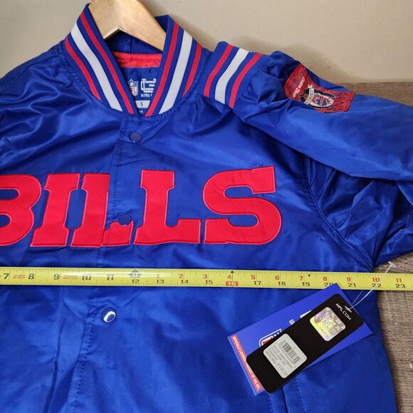 Buffalo Bills Jacket Varsity Satin Bomber NFL Button Mens Small Embroidered - Picture 8 of 10